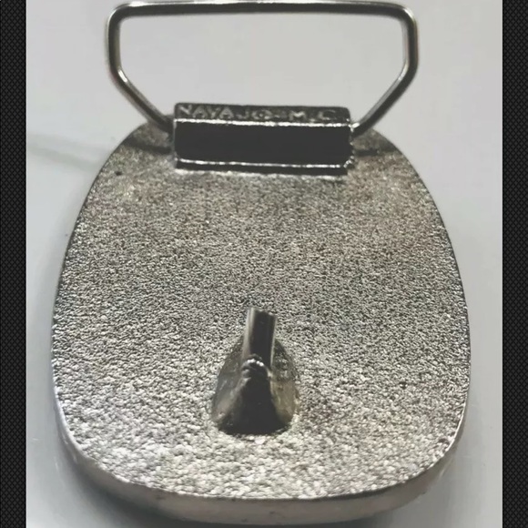 Vtg Navajo M.C. Silver Bear Buckle Turquoise Inlay - Picture 5 of 8